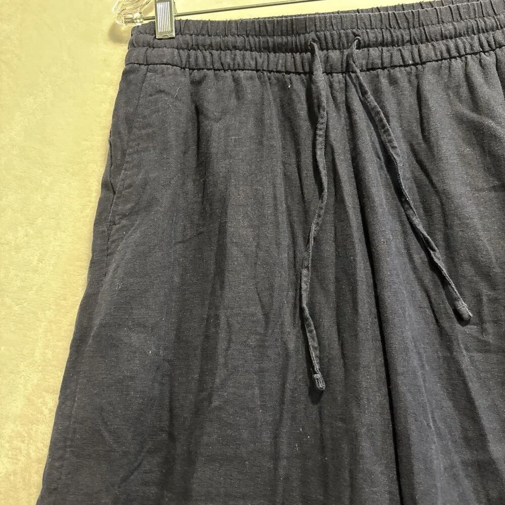 Banana Republic Linen Blend Wide Leg Crop Pull On Drawstring Pants Navy Small